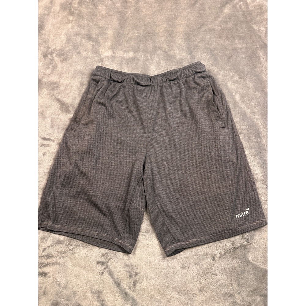 Mitre Mens Athletic Shorts Gray Heather Mesh Soccer Gym Training Size Medium